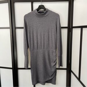 [m] Dynamite Women’s Business Casual Long Sleeve Dark Grey Mock Neck Midi Dress